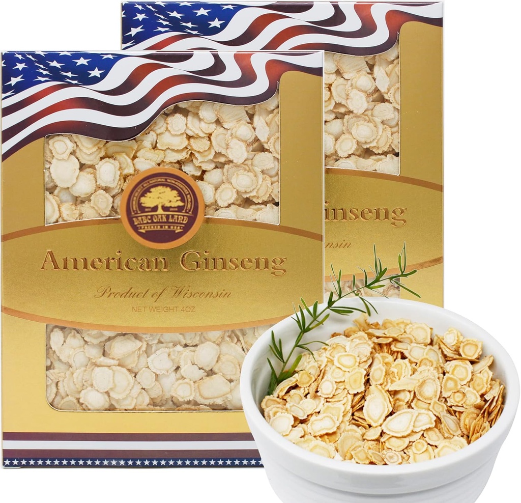 2 Boxen von American Ginseng Slices von Wisconsin, American Wisconsin Ginseng Slices Root für Tee, Energie für Männer Frauen Mental Health Boosts Immunität, Gluten Free, 花 / LEBEZEICHEN Runde 2Boxen von 4oz, 8oz