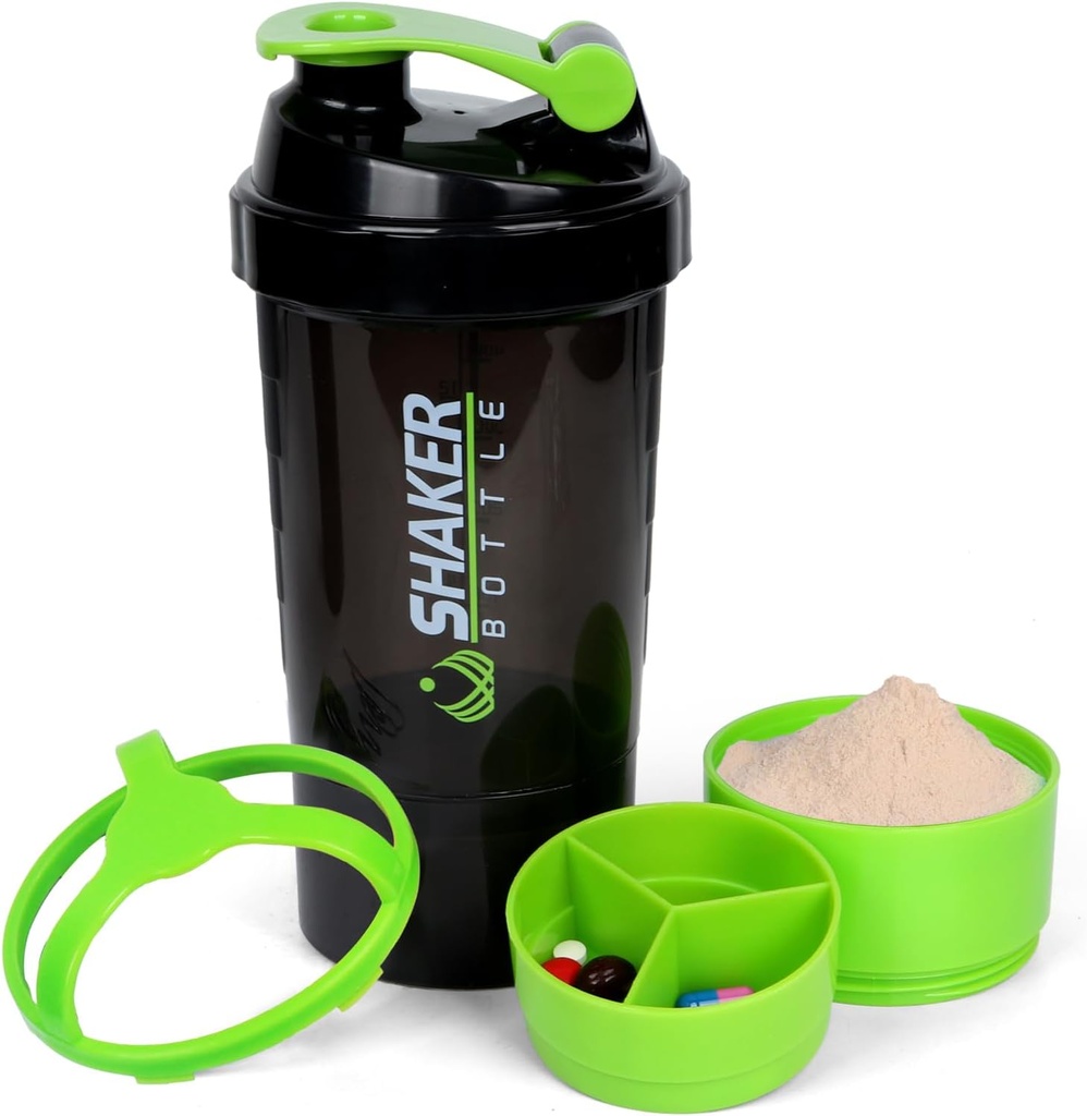 XTK Shaker Bottle 16OZ Protein Shaker Bottles mit Mix Ball Portable Sports Water Bottle Leak Proof GYM Cup für Proteinmischungen mit Storage & Pill Organizer, Ideal für Pre Workout, BPA Free (Green)