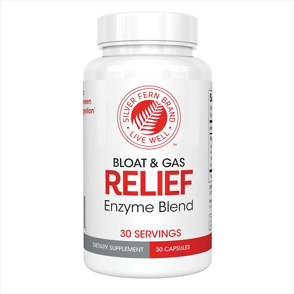 Silber Fern Bloat & Gas Relief Verdauungsenzym Mischung - 1 Flasche = 30 Portionen - FODMAP & Bloating Digestion Supplement mit Tolerase L, Pectinase & More (1 Flasche)