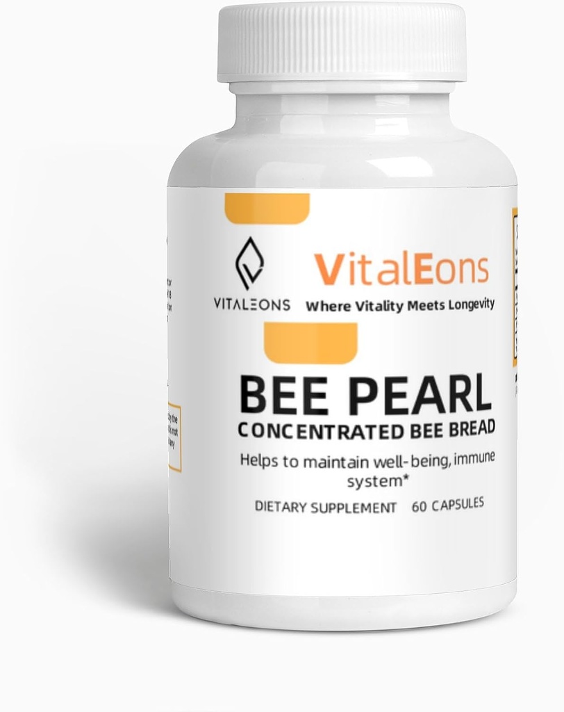 Biene Pollen Supplment - Bee Pollen, Propolis und Royal Jelly - Vitaleons Bee Pearl - Jede Perle hat Vitamine, Mikroelemente, Polyphenole und Antioxidantien (Vegetarisch, 60 Kapseln)