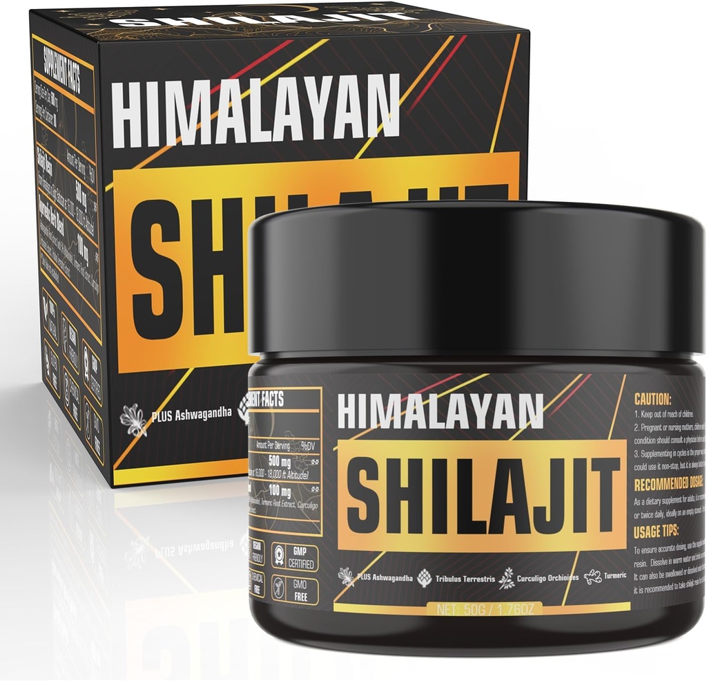 Shilajit Pure Himalayan Organic Resin, 600mg natürliches organisches Shilajit Resin mit 85+ Trace Minerals Golden Grade Shilajit Supplement, Shilajit Resin für Herren