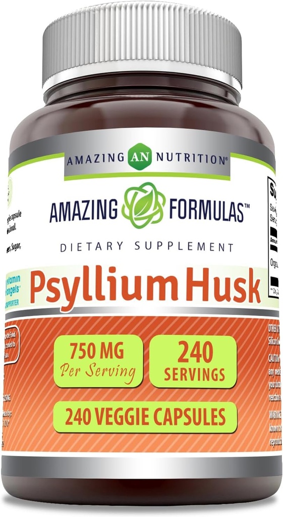 Erstaunliche Formeln Psyllium Husk 750mg Veggie Kapseln Ergänzung | Non-GMO | Gluten Free | Made in USA | Geeignet für Vegetarier (240 Zähler)