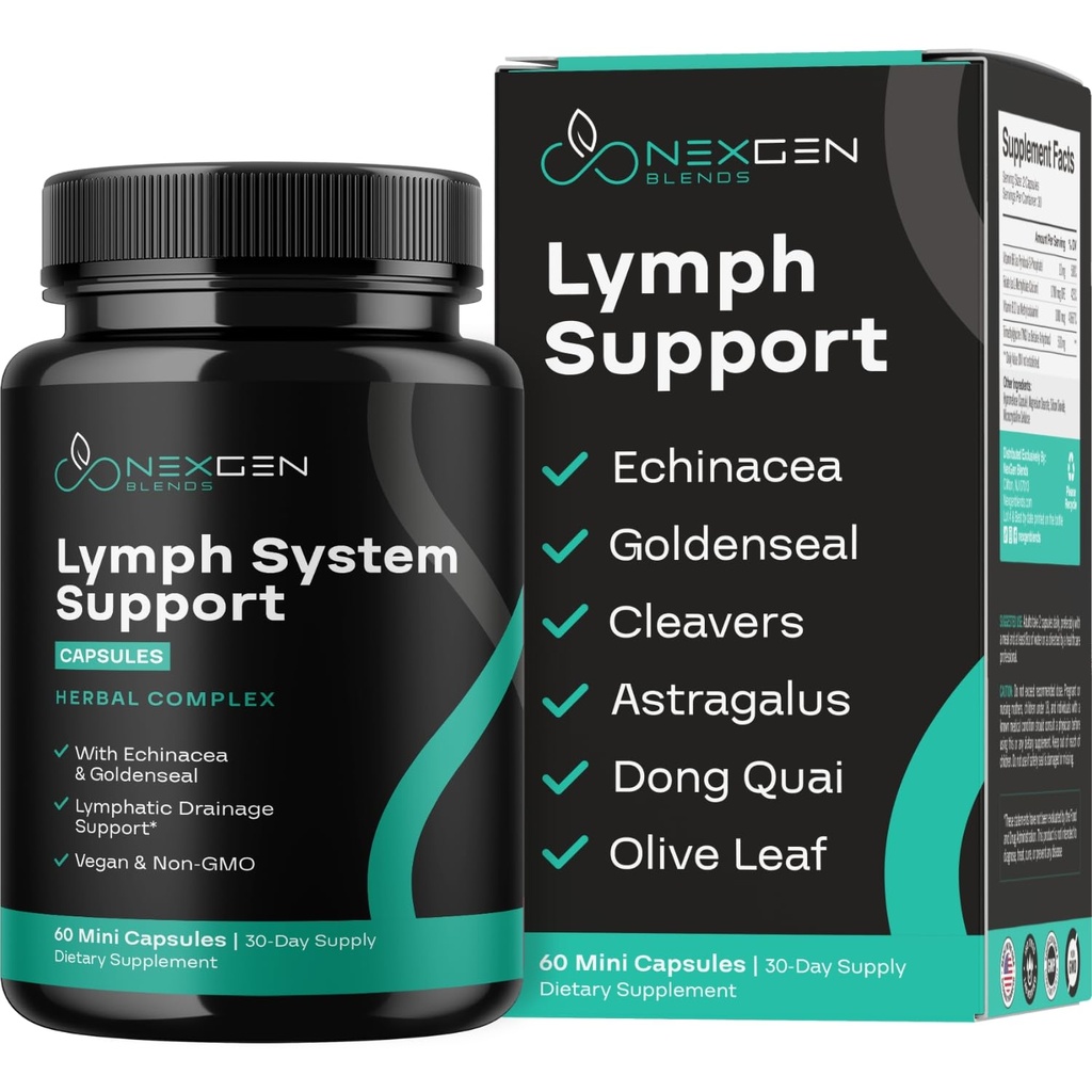 Kräuter-Lymphsystem-Supplement - Lymphatic Support Complex mit Echinacea Goldenseal Astragalus & Hydroxytyrosol für Lymphe Drainage & Immununterstützung - Vegan Non-GMO Gluten Free (1 Monat)
