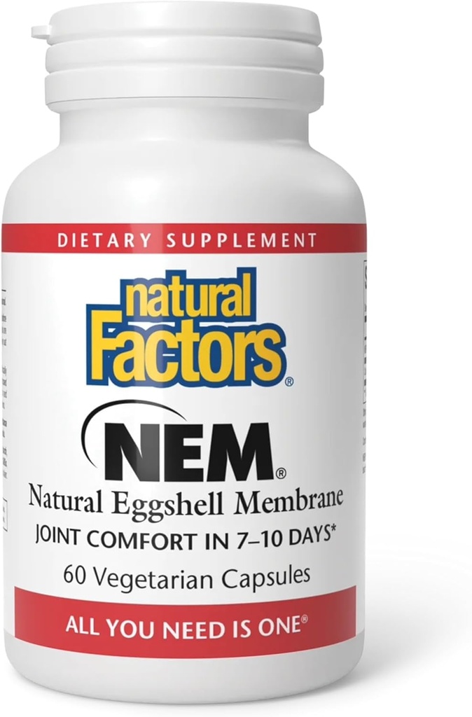 Facteurs naturels, NEM Membrane naturelle de coquille d'oeuf, favorise le confort articulaire et la flexibilité, 60 capsules
