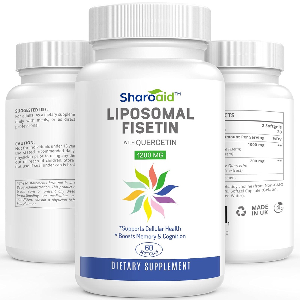 Liposomal Fisetin mit Quercetin-Ergänzungen 1200 mg pro Servierung, Hohe Absorption Polyphenole Antioxidantien für Frauen,Men,Non-GMO,Gluten-Free,1 Flaschen-60 Softgele