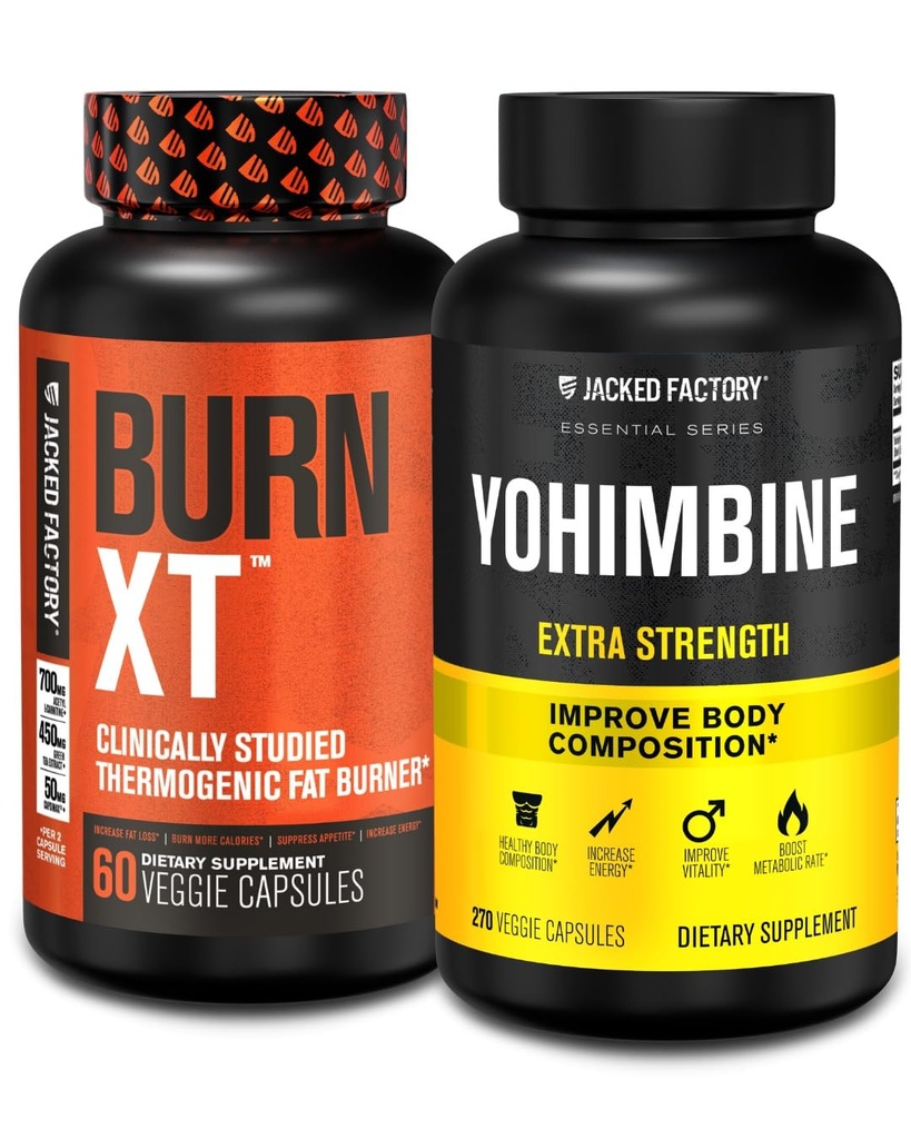 Jacked Factory Fat Burner mit Yohimbine - Thermogenic Ergänzungen für Männer & Frauen - Burn-XT Thermogenic Fat Burner & Yohimbine Extra Strength Supplement 2.5mg, 270 Kapseln
