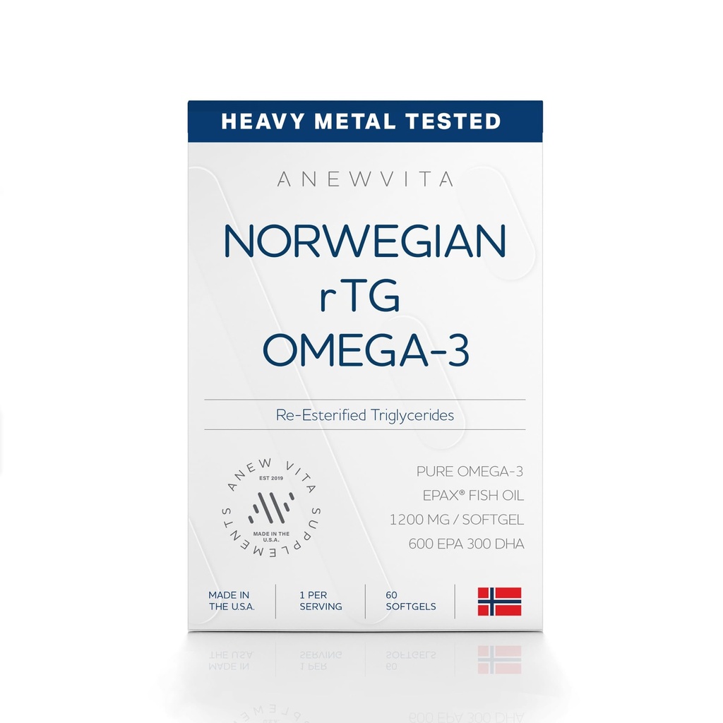 Norwegische rTG Omega 3 Fischöl für Gehirn und Herz Boost, Triglycerid Fischöl Omega 3 Beilagen, 300 DHA 600 EPA Omega 3 Softgels essentielle Fettsäuren für Augen, Haut und Gelenke, 1200mg, 60 Servierungen