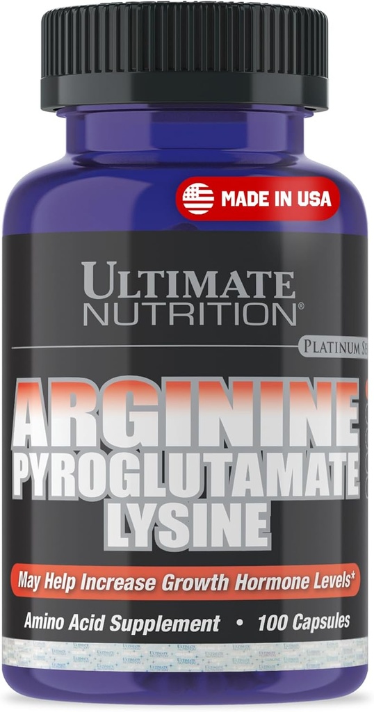 Ultimate Nutrition L-Arginin Ergänzungen für Männer und Frauen - Stacked Amino Acid Complex mit Aginine, Pyroglutamate & Lysine - Unterstützung GH, Nitric Oxide Production & Optimal Blood Flow - 100 Kapseln