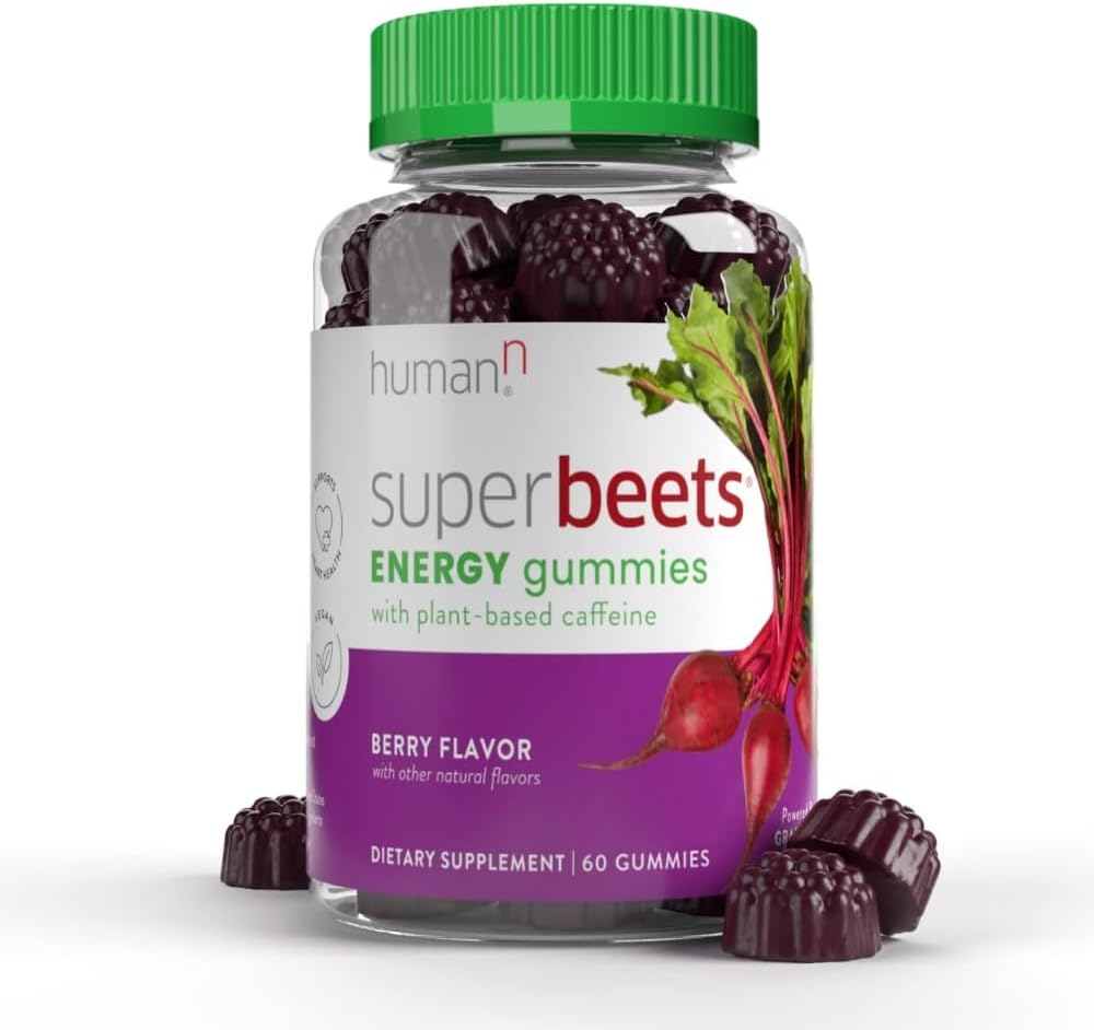 HumanN SuperBeets Energy Gummies - Schnelle Energie & Mental Fokus - Helfen Sie Stickstoffmonoxid zu erhöhen - Unterstützt gesunden Blutdruck & Zirkulation Unterstützung - Antioxidans, Non-GMO - Berry Flavor, 60 Zähler