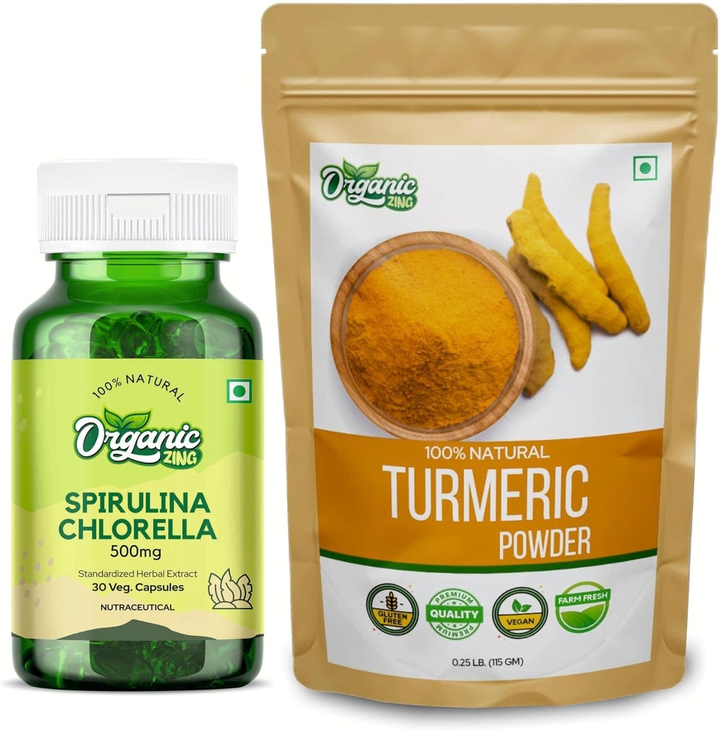 ORGANIC ZING Spirulina Kapseln- 30Cap & Turmeric Powder- 115g