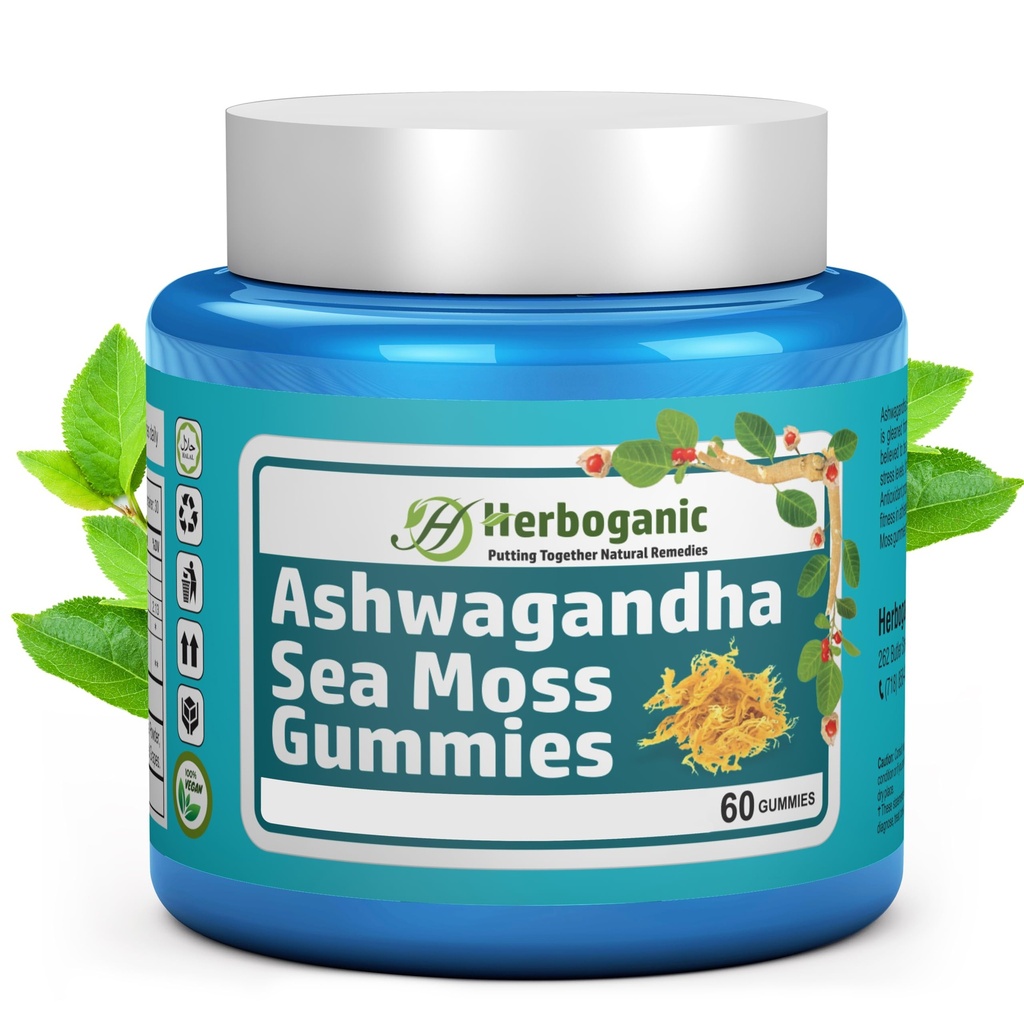 HERBOGANIC Ashwagandha Sea Moss Gummies - 60 comte