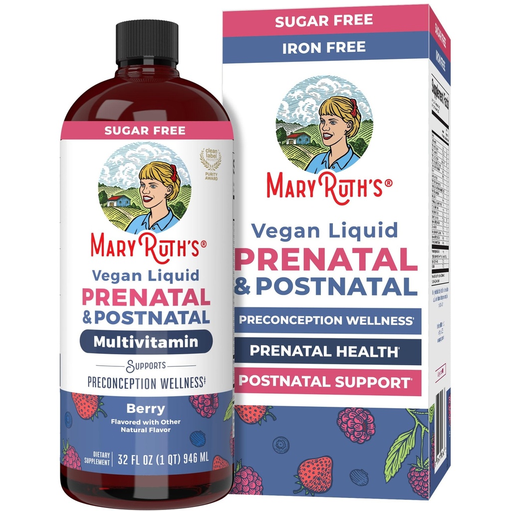 MaryRuth Organics Vitamines postnatales et prénatales pour les femmes Libéré de sucre Libéré de multivitamines pour préconception, grossesse et soins infirmiers Libéré de sélénium Folate de Végétalienne Non-OGM Libéré de gluten de 32oz