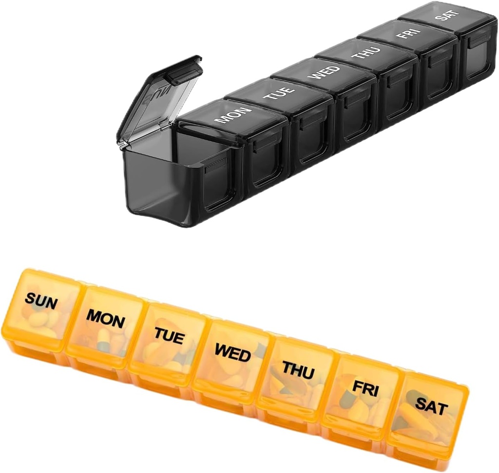 2 Pack Extra große wöchentliche Pille Organizer, Sukuos Daily Pill Box Cases mit klarem Deckel, Arthritis Friendly