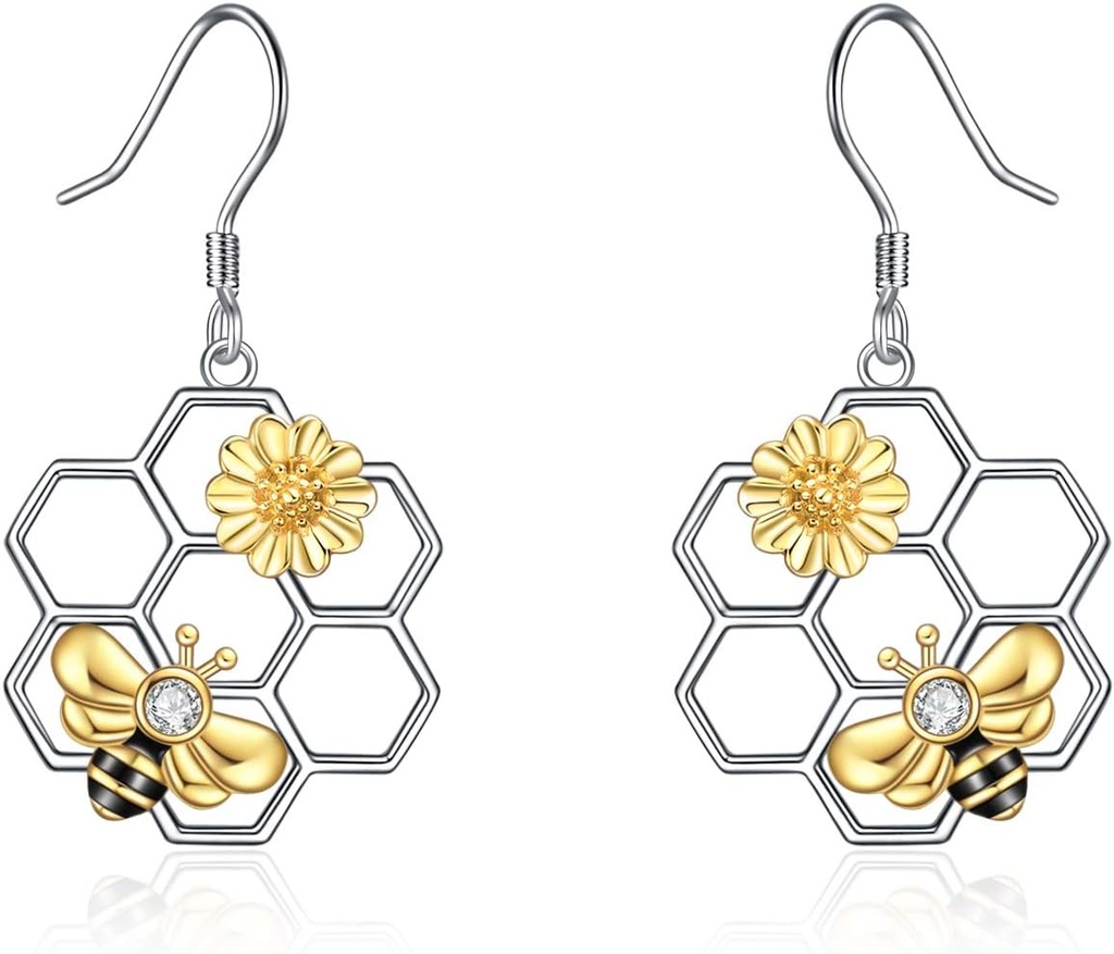 LUHE Bee Ohrringe für Damen 925 Sterling Silber Bumble Ohrringe mit Honeycomb Honeybee Schmuck Dangle Geschenke für Damen