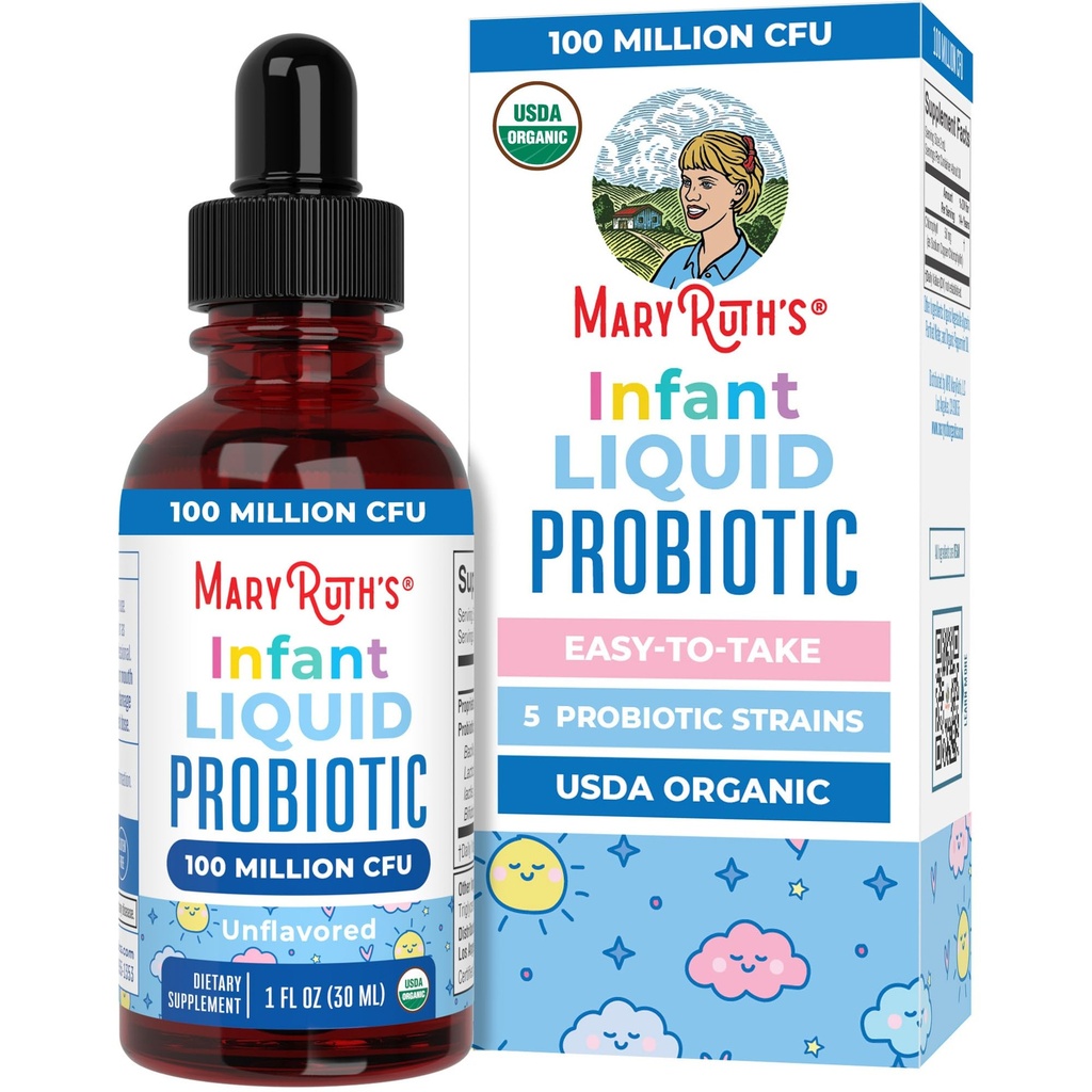 MaryRuth Organics USDA Organic Infant Liquid Probiotic Drops (Bébé) Essentiels Probiotiques pour nourrissons Drops (Bébé) Probiotiques (Bébé) Proprietaire Mélange probiotique (Végétanien) Non OGM 125 portions
