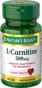 Bounty L-Carnitine de la nature, soutient la santé cardiaque et le métabolisme des graisses, supplément acide amino, 500 mg, 30 comprimés