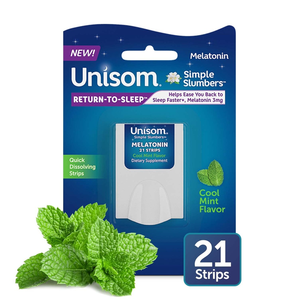 Unisom Simple Slumbers Retour au sommeil Bandes de dissolution 21-Count, Melatonin 3mg, Cool Mint