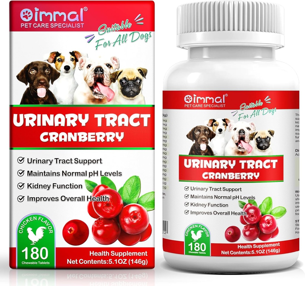 Cranberry for Dogs, 180P Cranberry Urinary Tablets for Dogs - Supports Bladder Infection, Urinary Tract, Bladder Stone & Dog UTI, Pet Supplement Treats for Dogs, Chicken Flavor - 180P Chewable Tablets