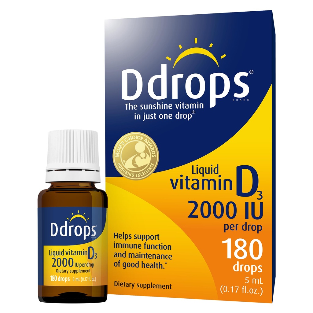 Ddrops Erwachsene 2000IU 180 Tropfen - Flüssiges Vitamin D3 Nahrungsergänzungsmittel, Unterstützung starker Knochen und Immunsystem