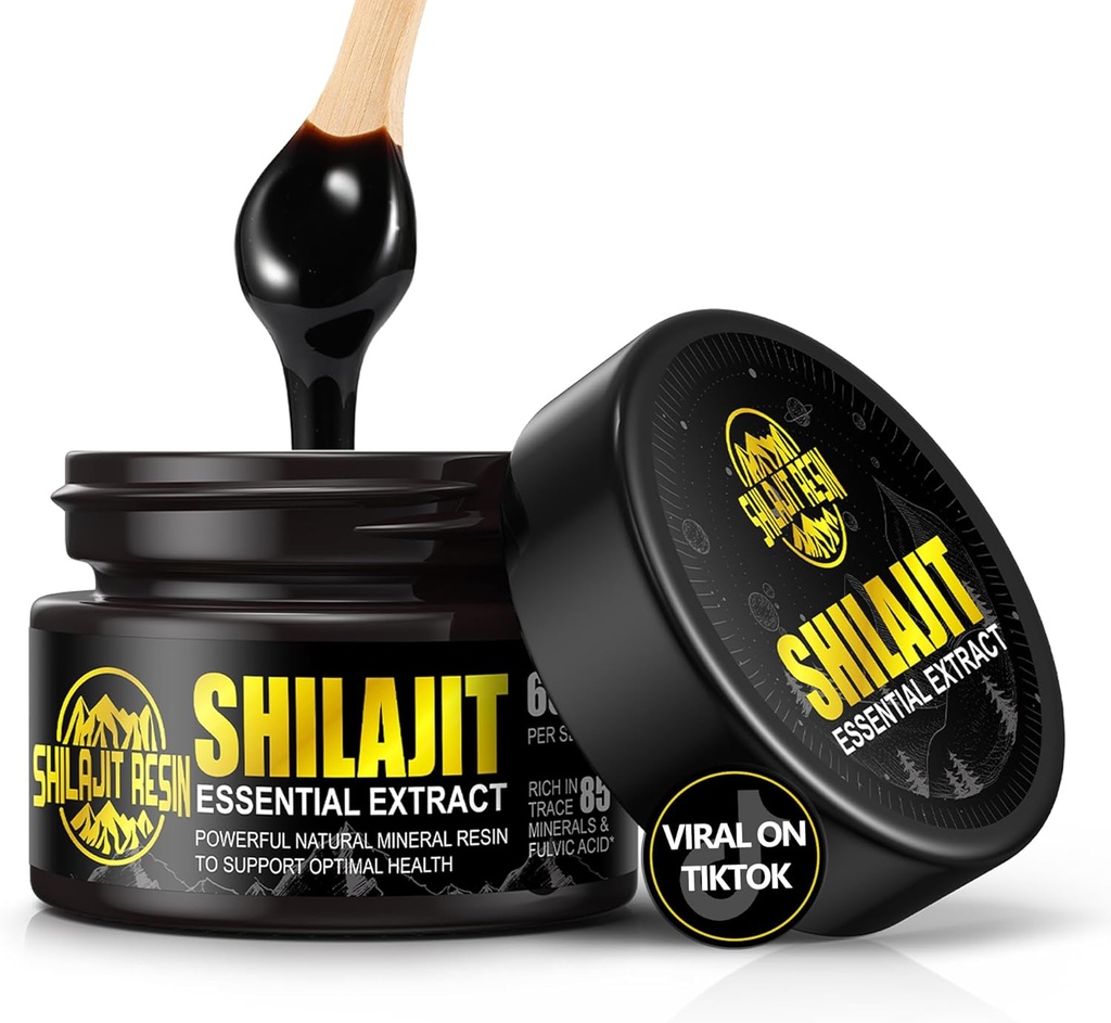 Boysea Organic Himalayan Shilajit Resin, 600mg Gold Grade Maximum Potency Natural Organic Shilajit Resin für Männer & Frauen mit 85+ Trace Minerals & Fulvic Säure für Fokus & Energie, Immunität - 1.7 Unze