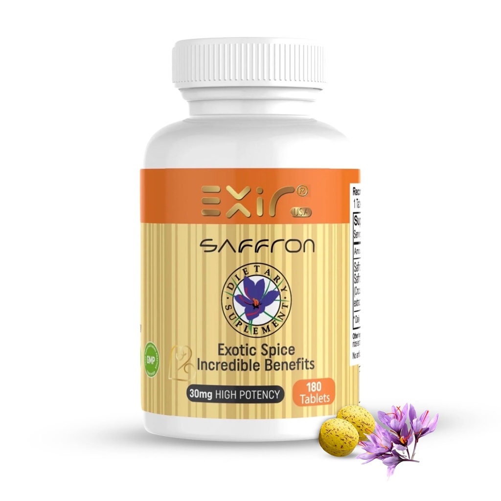 Supplément Safran - Formule de soulagement du stress, soutien naturel, stress, focus et supplément de soutien énergétique, 180 comprimés