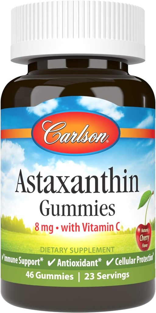 Carlson - Astaxanthin Gummie, mit Vitamin C, Immununterstützung, Antioxidans, Herzgesundheit, Non-GMO, Kirsche Flavor, 46 Vegetarische Gummier