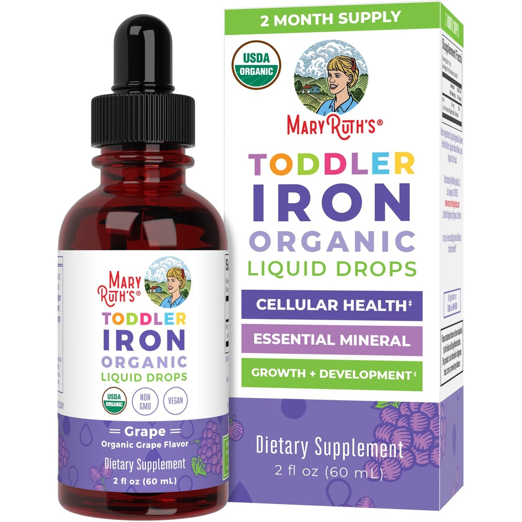 MaryRuth Organics Supplément en fer pour les tout-petits Supplément en fer liquide pour les enfants Âges 1 à 3 Supplément en fer pour le déficit en fer