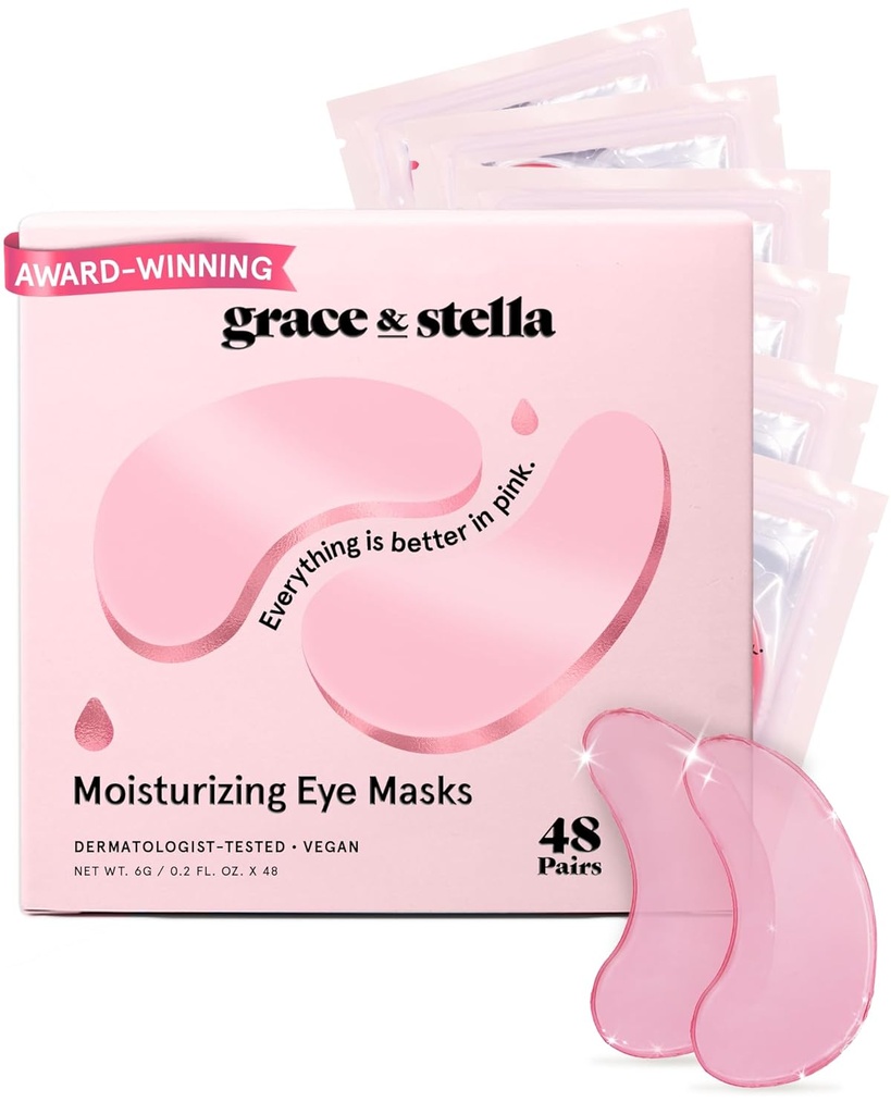 Grace & stella Award Winning Under Eye Mask - Reduce Dark Circles, Puffy Eyes, Undereye Bags, Falten - Gel Under Eye Patches - Geschenke für Freundin - Vegan Cruelty-Free Self Care (48 Paare, Pink)