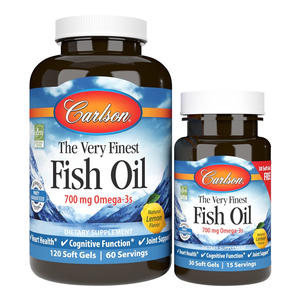Carlson - Das sehr feinste Fischöl, 700 mg Omega-3s, Norwegisch, Sustainable Sourced, Lemon, 150 Count