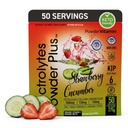 Poudre d'électrolytes Plus (50 portions), 0 Calorie Keto, 0 Sucre, Pas de maltodextrine,1000mg Potassium,120mg Calcium,120mg Magnésium, poudre d'hydratation (50 portions, concombre fraise)