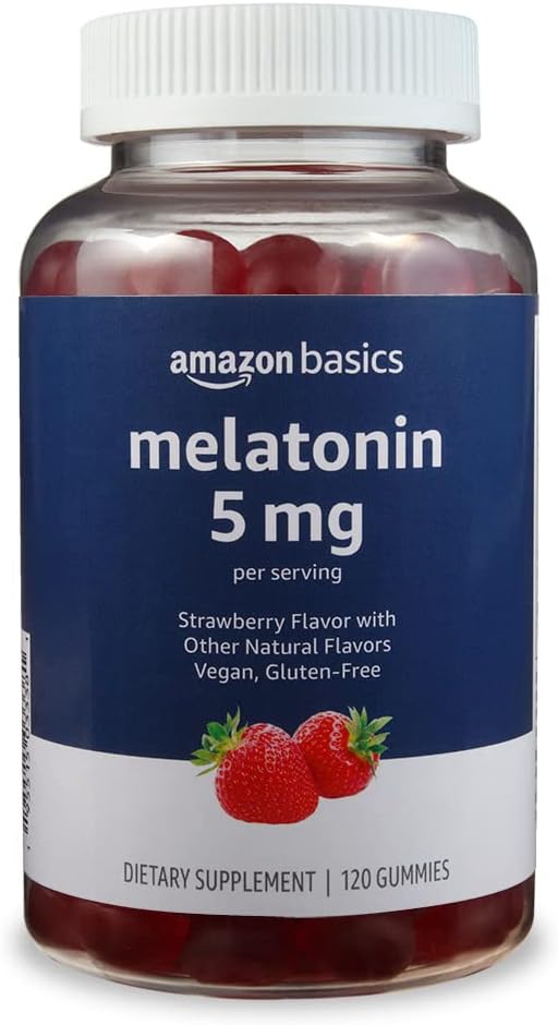   Basics Melatonin, Sleep Support Gummies, Strawberry Flavor, 5mg, 120 Count (Previously Solimo)