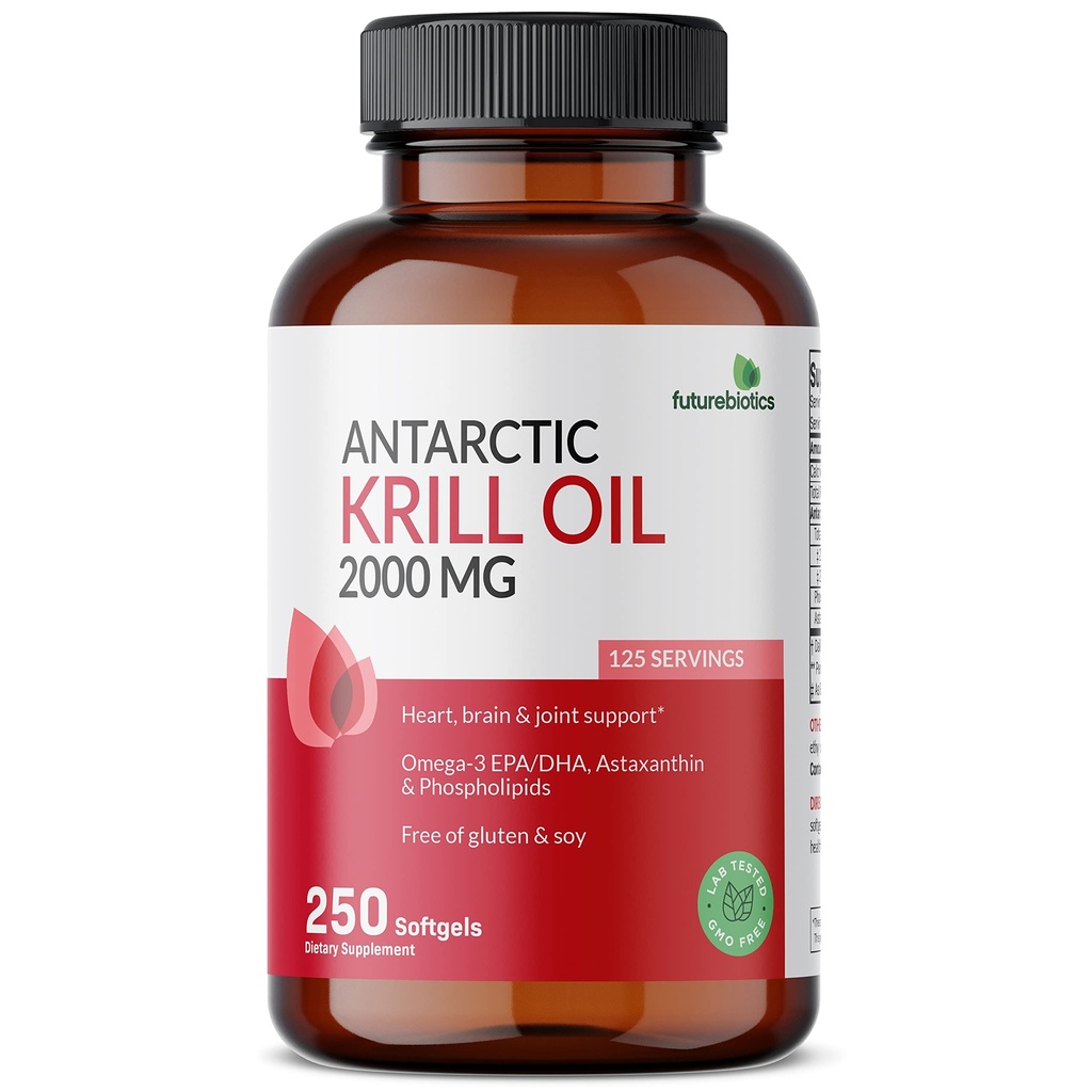 Futurebiotics Antarctic Krill Oil 2000mg mit Astaxanthin, Omega-3s EPA, DHA und Phospholipiden - 100% Pure Premium Krill Oil Heavy Metal Tested, Non GMO – 250 Softgels
