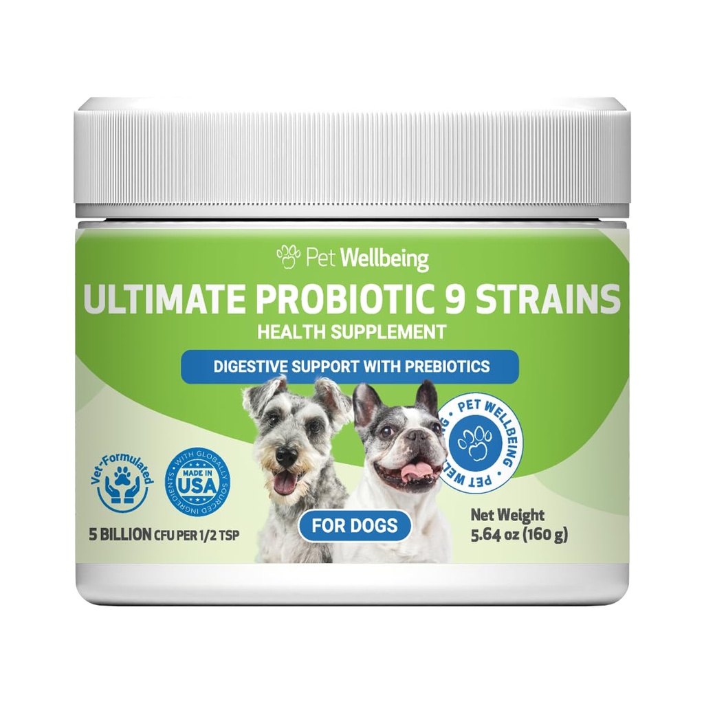 Bien-être des animaux de compagnie - Ultimate Probiotique 9 souches pour chats et chiens - Soutien naturel pour la digestion et la santé urinaire 160 Grams.