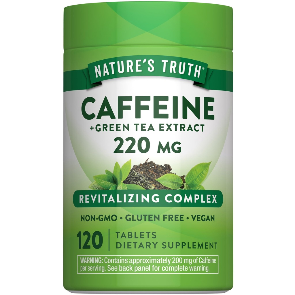Natur Wahrheit Koffein Pillen | 220mg | 120 Count | Mit grünem Tee Extrakt | Vegan, Non-GMO & Gluten kostenlose Ergänzung
