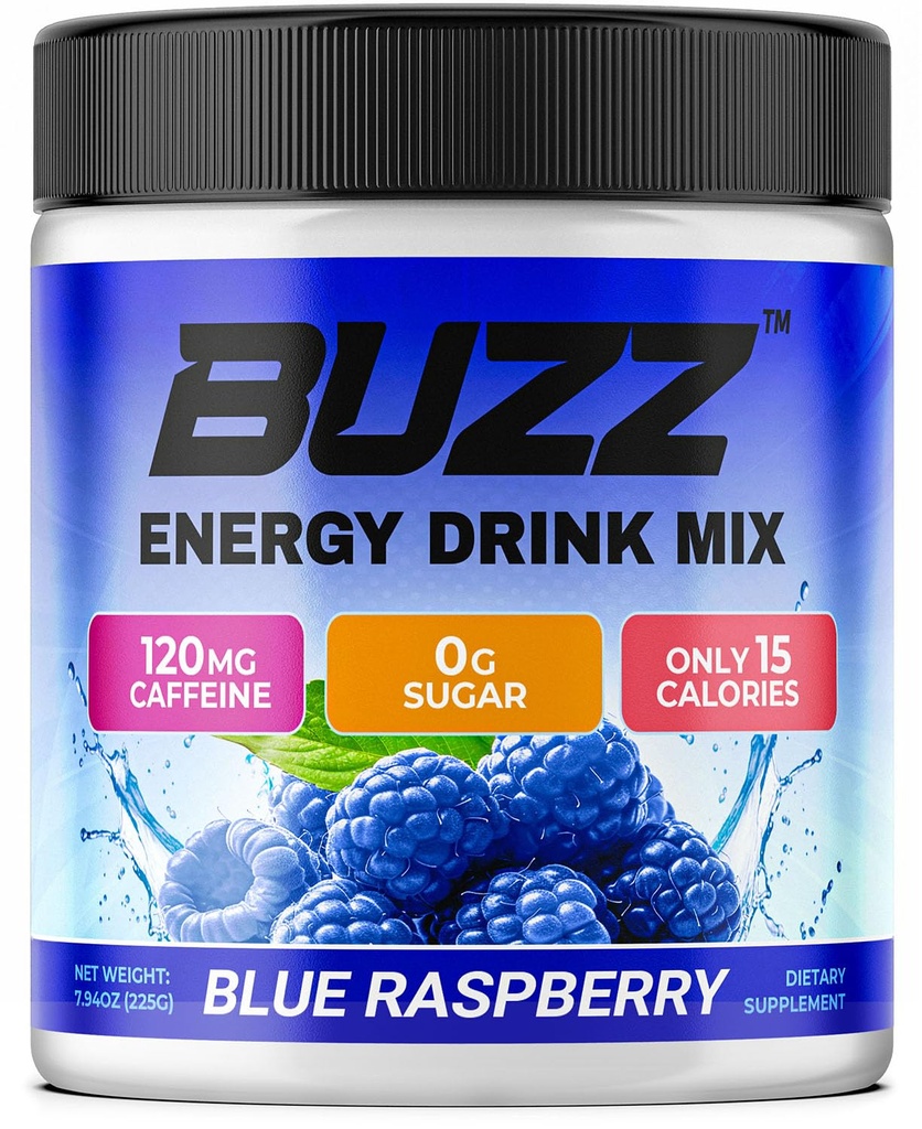 Morning Buzz Energy Drink Powder - Energy Boost Drink Mix - Zuckerfreie Energie mit Antioxidantien - Morning Kickstart und Sports Nutrition Endurance Produkt - 30 Servierungen, Blaue Himbeere, 8 Unzen