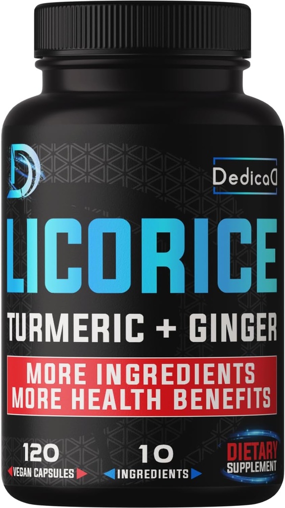 Licorice Root Capsules 4 Monate 6800mg für Haut, Verdauung & Immungesundheit Unterstützung - 10in1 Gemischte Kurkuma, Ginger Root, Peppermint Blatt & andere - Non-GMO - 120 Vegan Capsules