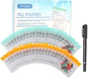 Serfeymi 48 Pcs Pill Pouch Taschen für Reisen wiederverwendbare Plastiktüten 3x3 Zoll 12 mil (Doppel Sided) Transluzente Reißverschluss Pillen Pouches für Medizin mit Slide Lock & Writable Label, 1Pc Marker-Green+ Gelb