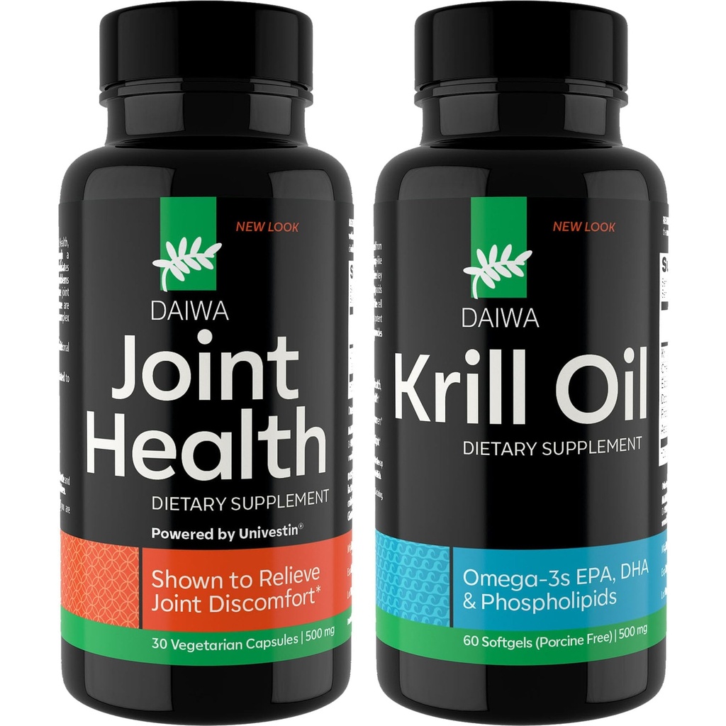 Daiwa Joint and Krill Oil Supplement Pack - Omega 3 Krill Öl Kapseln mit Kräutermischung, 2-in-1 Formel