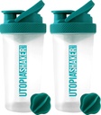 Utopia Accueil Bouteille de Shaker Protein - (Pack of 2) Bouteille de Shaker 28-Ounce pour mélanges de protéines - Fitness Sports Classic Bouteille de Shaker Protein Mixer (Clear/Teal)