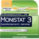 Monistat 3 jours traitement de l'infection des levures pour les femmes, 3 applicateurs de crème préremplie Miconazole, 1 paquet