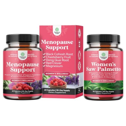 Bundle Menopause Supplement for Night Sweats, Hot Flashes & Mood Swings mit Dong Quai, Chaste Berry & Black Cohosh Root und Saw Palmetto für Frauen 500mg DHT Blocker mit Maca Root & Biotin