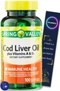 Huile de foie de morue plus vitamines A & D3 Imune Santé Supplément diététique Softgels Spring Valley, 100 Compte et signet Cadeau de YOLOMOLO