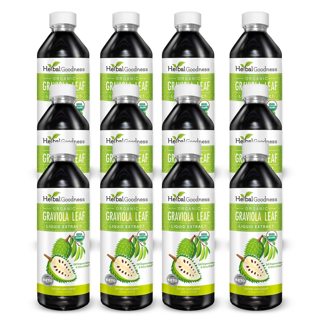 Kräuter-Güte Graviola Blatt-Extrakt 15X Stärke - Soursop (Guanabana) hinterlässt flüssige USDA Organic Non-GMO Kosher Cell Support & Regeneration & Stress Relief Immune Boost 12(12oz) btls