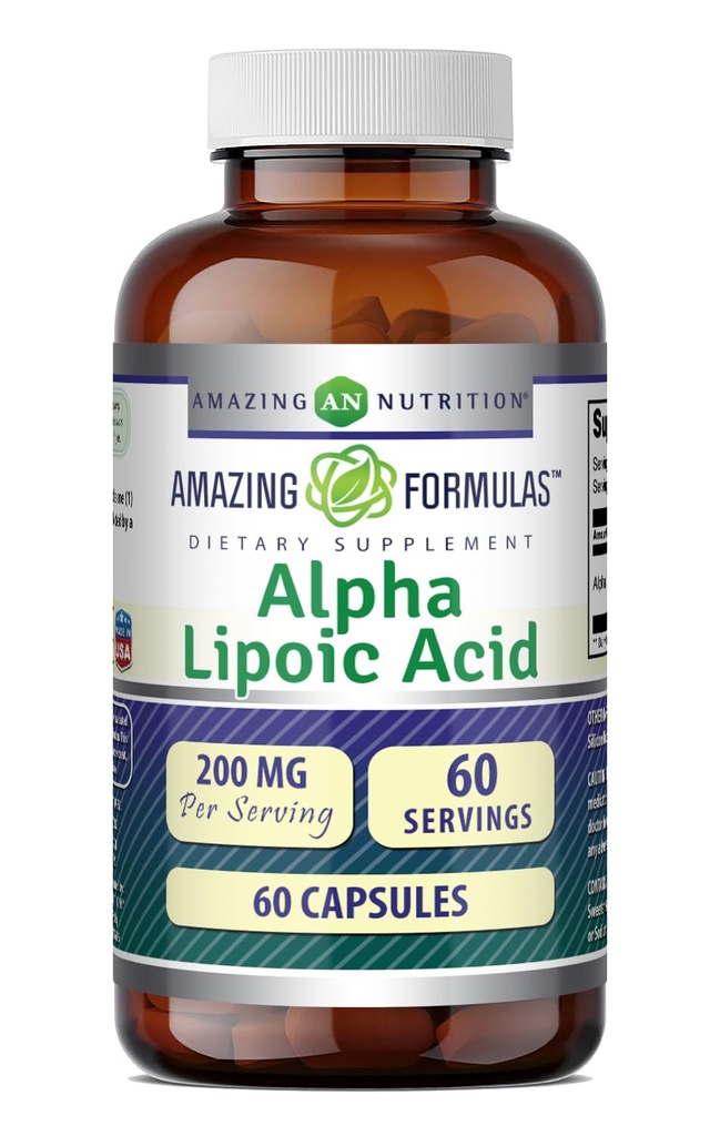 Formules étonnantes Acide alpha lipoïque (complément de 200 Mg) Capsules non-OGM (sans gluten) Fabriquées aux États-Unis (1 Pack, 60)