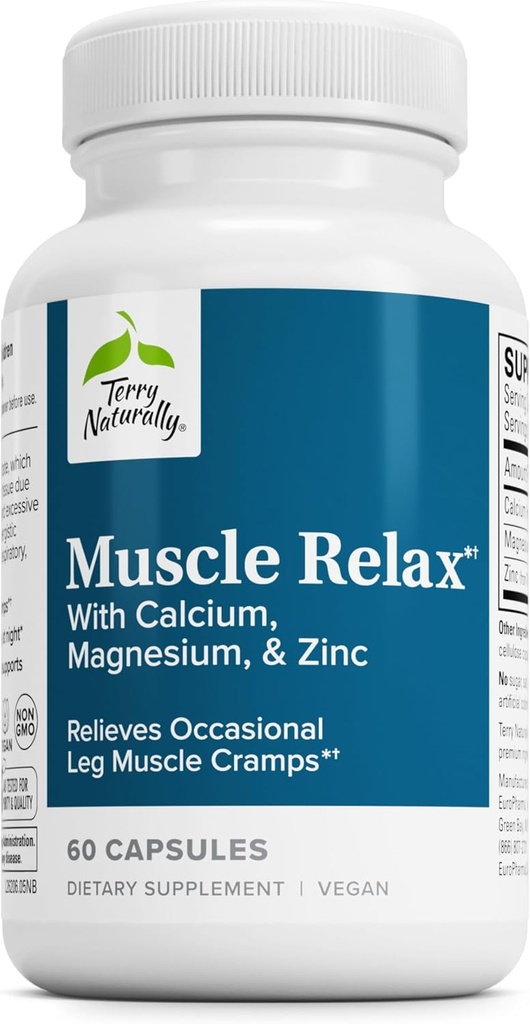 Terry Naturally Muscle Relax - Ergänzung zu Nervous System, Muskelrelaxation & Schlaf - Muskelrelaxation mit Calcium, Magnesium & ZInc - Respiratory Health Aid - 60 Kapseln