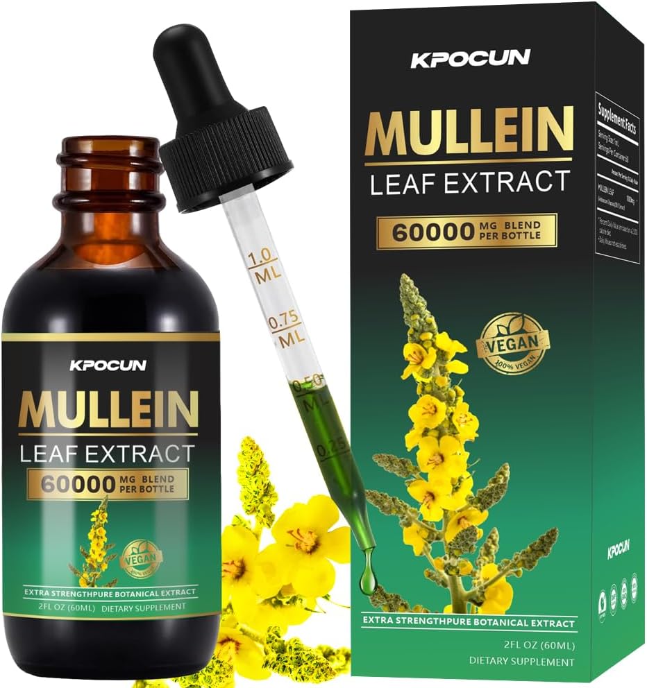 Gouttes de Mullein pour les poumons - Nettoyage pulmonaire - Extrait de feuille - Suppléments à base de plantes - Puissant Mullein pour le soutien immunitaire, la désintoxication et le soutien respiratoire - 2 fl oz