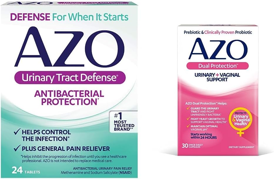 AZO Urinary Tract Defense Antibacterial Protection, Hilft die Kontrolle eines UTI, bis Sie einen Arzt 24 Count + Dual Protection, Urinary + Vaginal Support*, Prebiotic Plus Probiotic, 30 Count sehen können