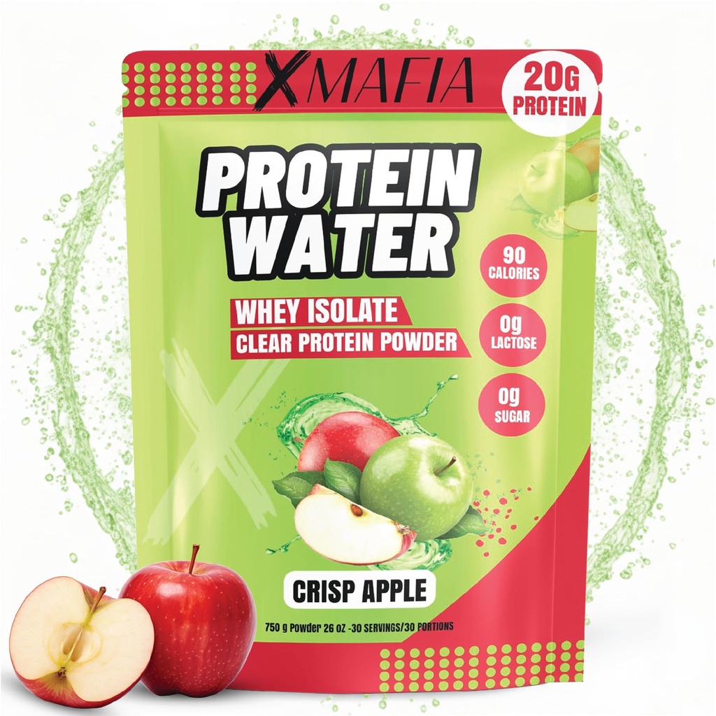 XMafia – Eau protéinée, poudre de protéines claires – 30 portions, 20g de protéines, 27 oz - Hydratant Whey Isolate - 0g de lactose, 0g de sucre, Keto-friendly - Pommes - Iso Juice Protein, post-entraînement