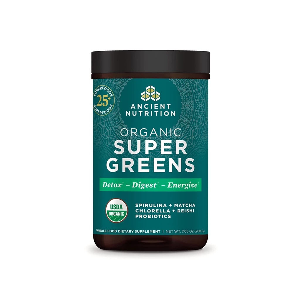 Antike Ernährung Super Greens Pulver, Bio-Superfood-Pulver mit Probiotika hergestellt mit Spirulina, Chlorella, Matcha, und Verdauungsenzyme, 25 Servierungen, 7.05oz