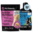 Cat Multivitamin Chews + Omega 3 Supplément huile de poisson pour chiens et chats - Cat Treats pour la santé, l'Immune, le soutien articulaire, la peau et le manteau, la digestion, et le bien-être général.